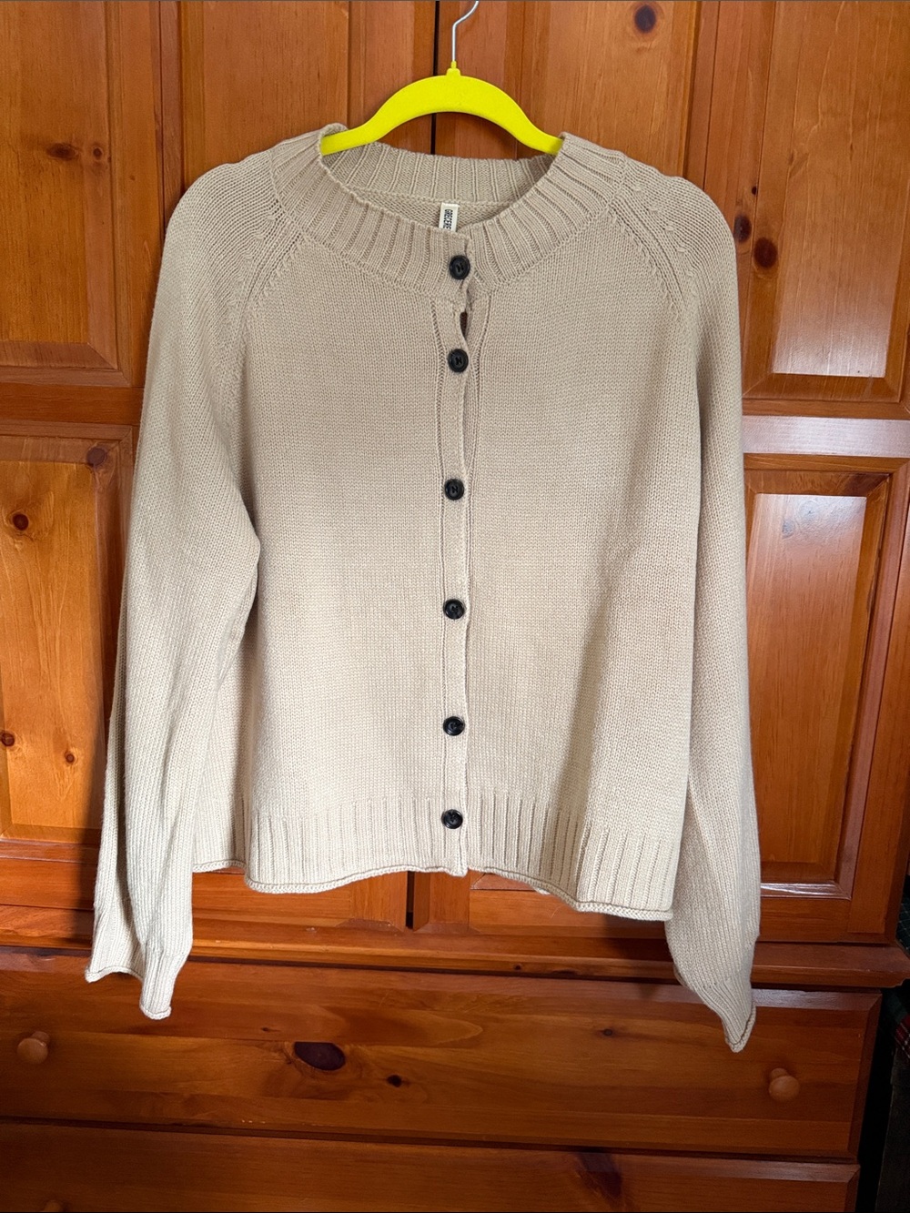 Cotton Blend Button-Front Crewneck Sweater - Cream
